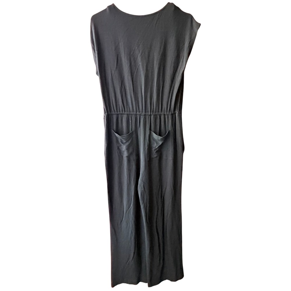 Soma Sunday Lounge Jumpsuit Black V-Neck Wide‎ Leg Drawstring Pockets Small - Picture 4 of 14